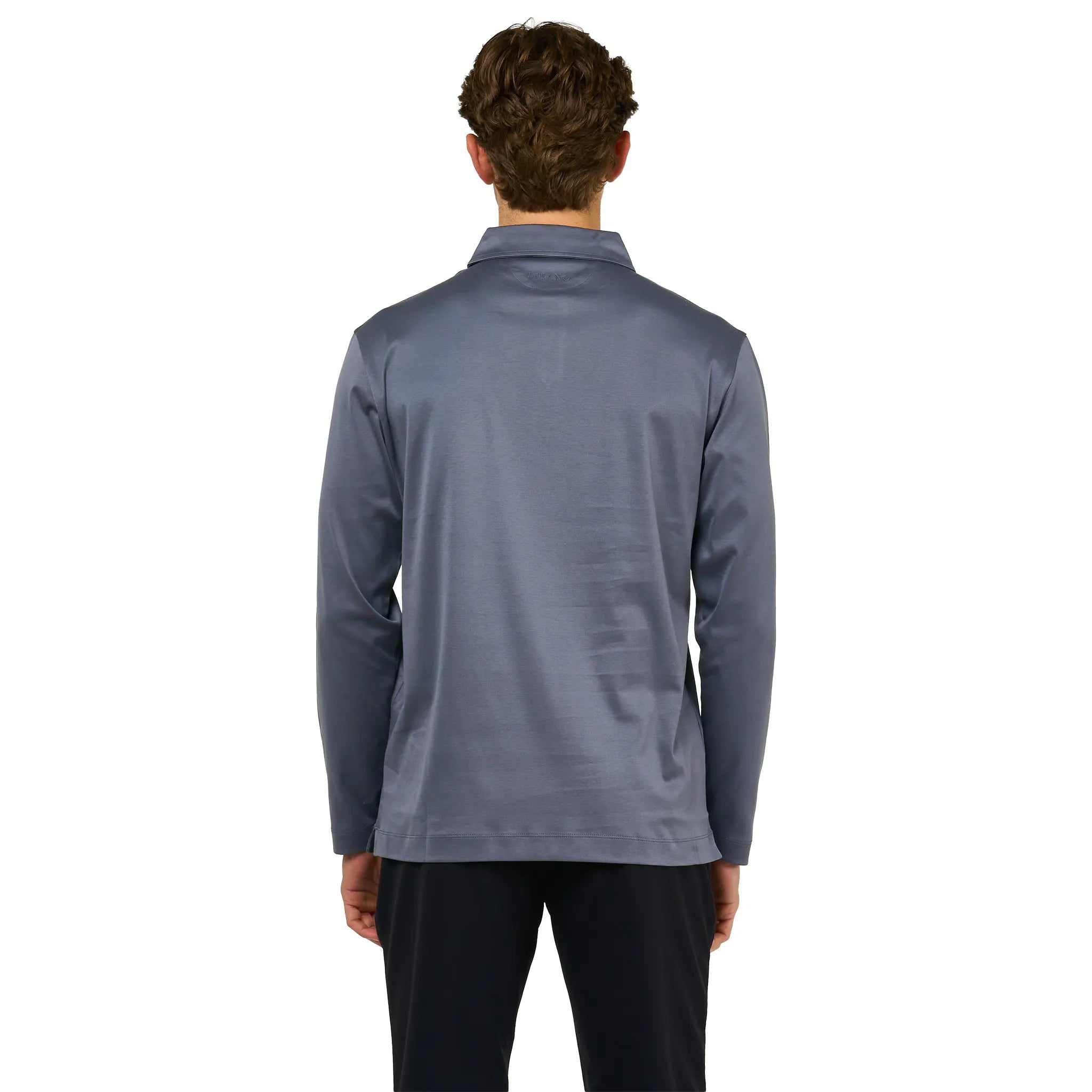 Back View of Loiano Egyptian Cotton L/S Steel Polo Shirt